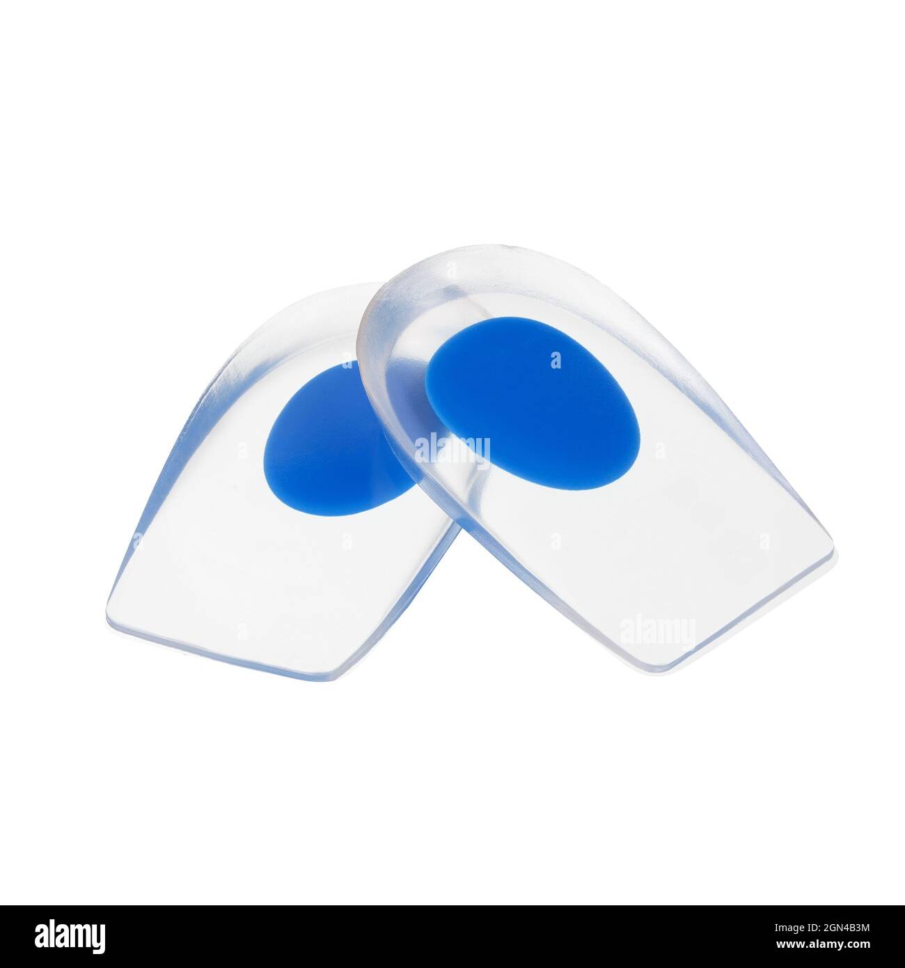 Coppia di comodi cuscinetti in silicone ortopedico ammortizzanti isolati su fondo bianco Foto Stock