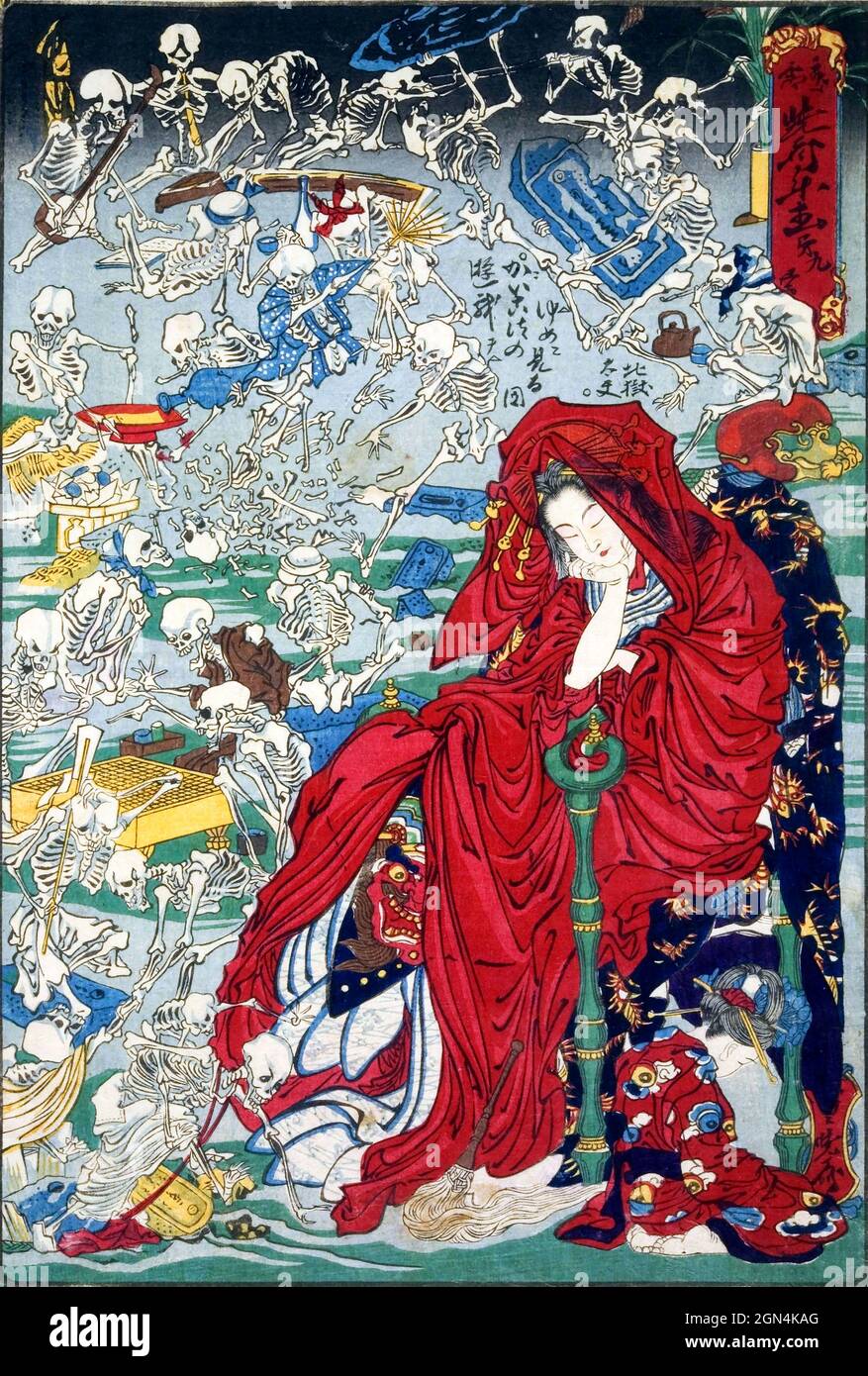 Jigoku dayu (Hell courtesan) dell'artista giapponese Kawanabe Kyōsai (1831-1889), taglio a colori del legno, 1874 Foto Stock