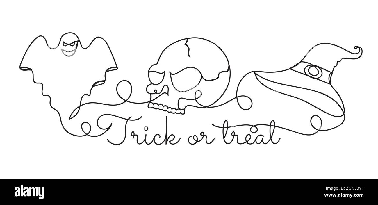 Halloween in stile lineare disegnato a mano. Illustrazione Vettoriale