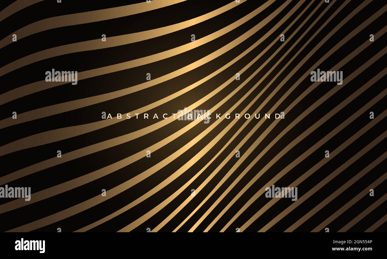 Astratto lusso oro incandescente forme fluide ondulato eleganza sfondo geometrico. Linee d'onda orizzontali a righe moderno modello aziendale concetto per Illustrazione Vettoriale