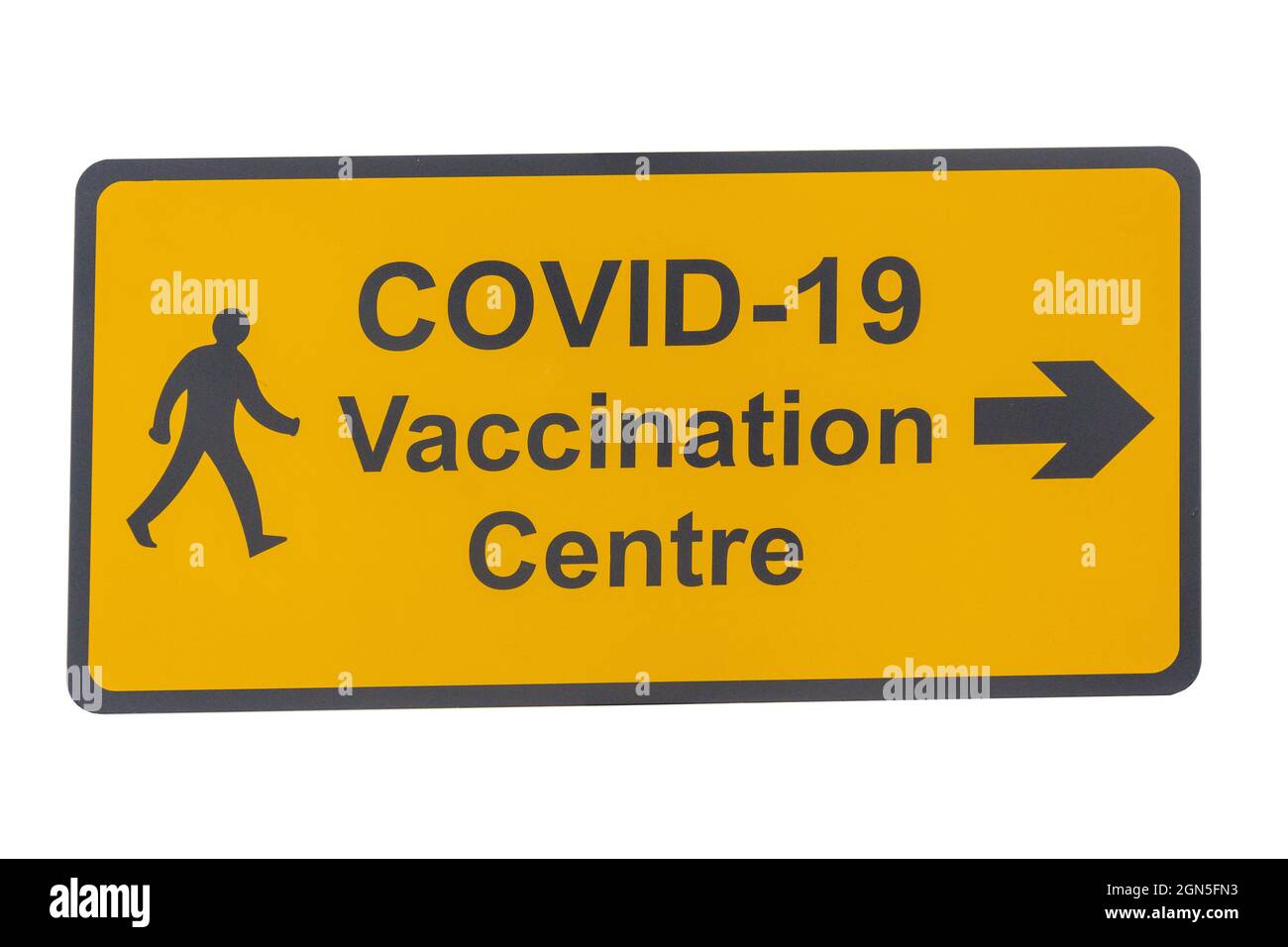 Covid-19 Vaccination Center Sign, Titanic Quarter, City of Belfast, Northern Ireland, Regno Unito Foto Stock