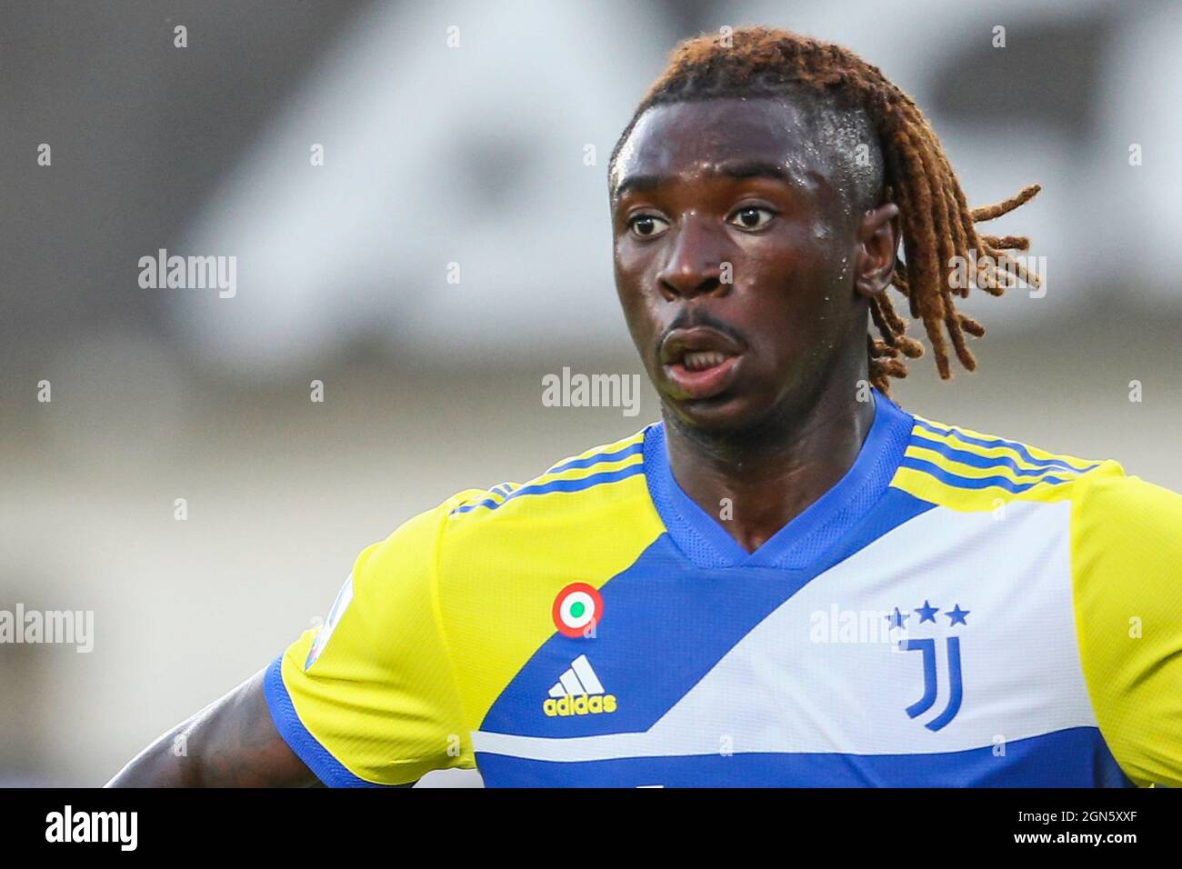 Il forward italiano di Juventus, Moise Kean, durante la serie, prevede una partita di calcio tra Spezia e Juventus allo Stadio Alberto Picco, la Spezia, Italia, il 22 2021 settembre. Foto Stock