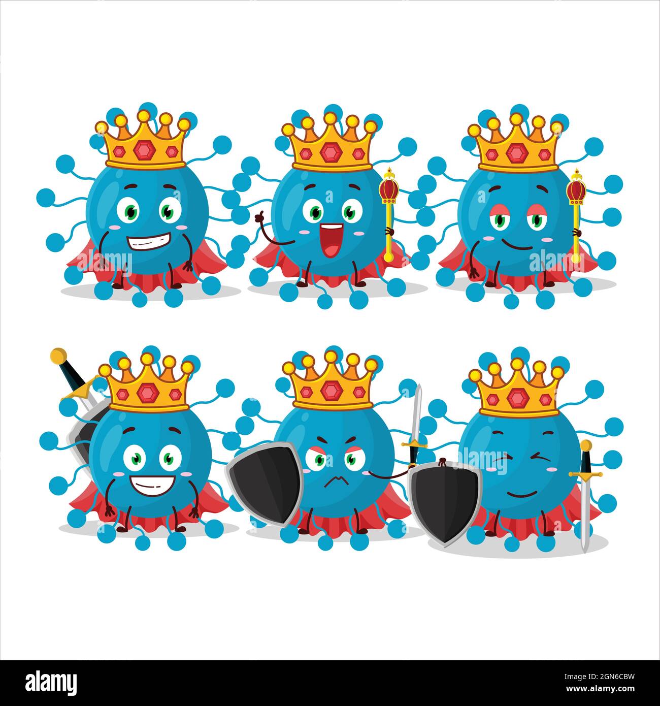 Un personaggio carismatico del fumetto del virus bovino re che indossa una corona d'oro. Illustrazione vettoriale Illustrazione Vettoriale