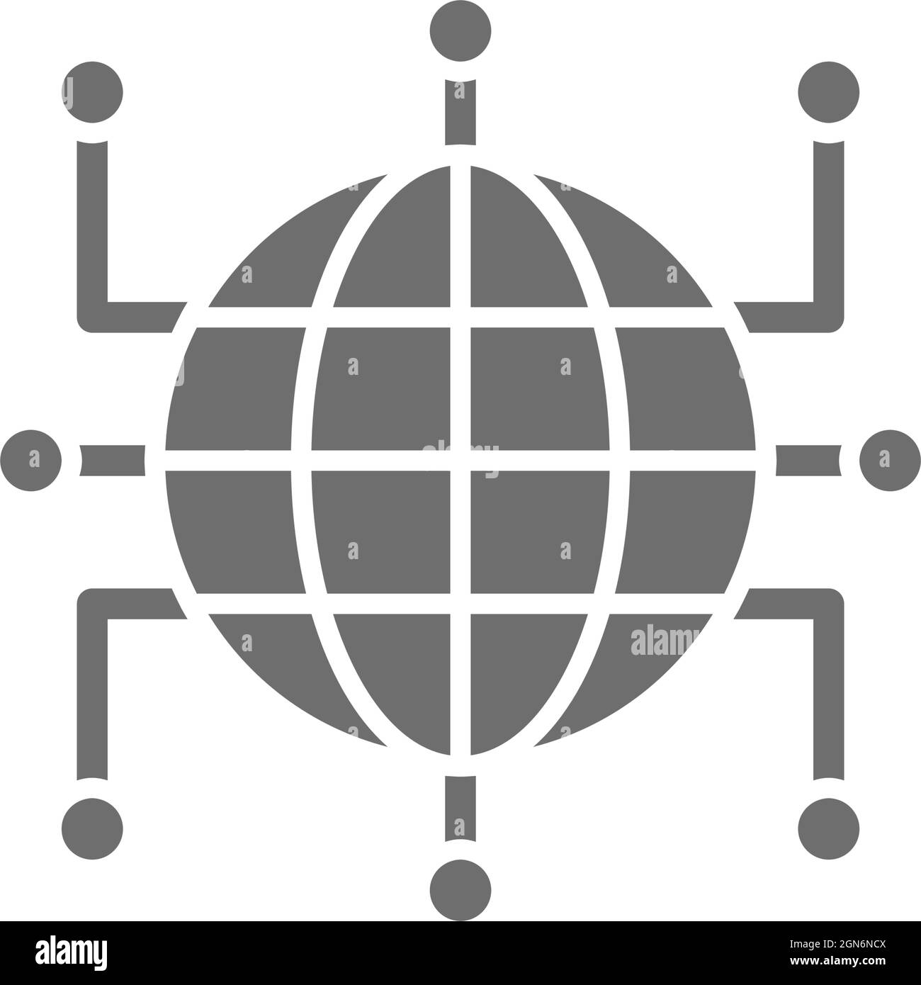 Mondo globale con contatti chiusi, blockchain, criptocurrency icona grigia. Illustrazione Vettoriale