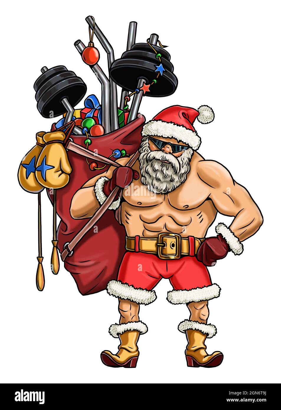 Divertente bodybuilder Babbo Natale. Buono felice anno nuovo. Babbo Natale per gli atleti. Foto Stock
