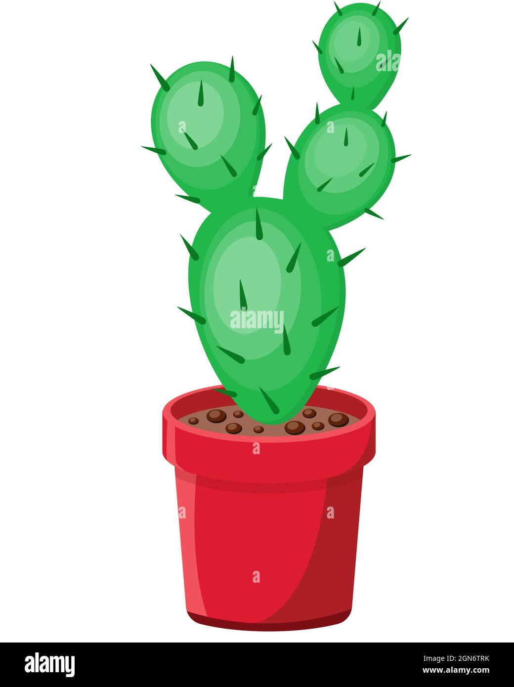 Bellissimo cactus naturale in un'illustrazione vettoriale pentola rossa. Home tavolo pianta succulente isolato oggetto piatto. Pianta del deserto colorata e spinosa. Illustrazione Vettoriale