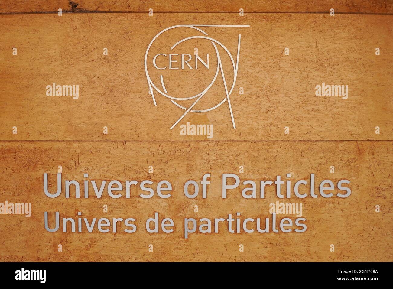 Universo di particelle. Mostra permanente nel Globe della Scienza e dell'innovazione al CERN, l'Organizzazione europea per la ricerca nucleare. Foto Stock