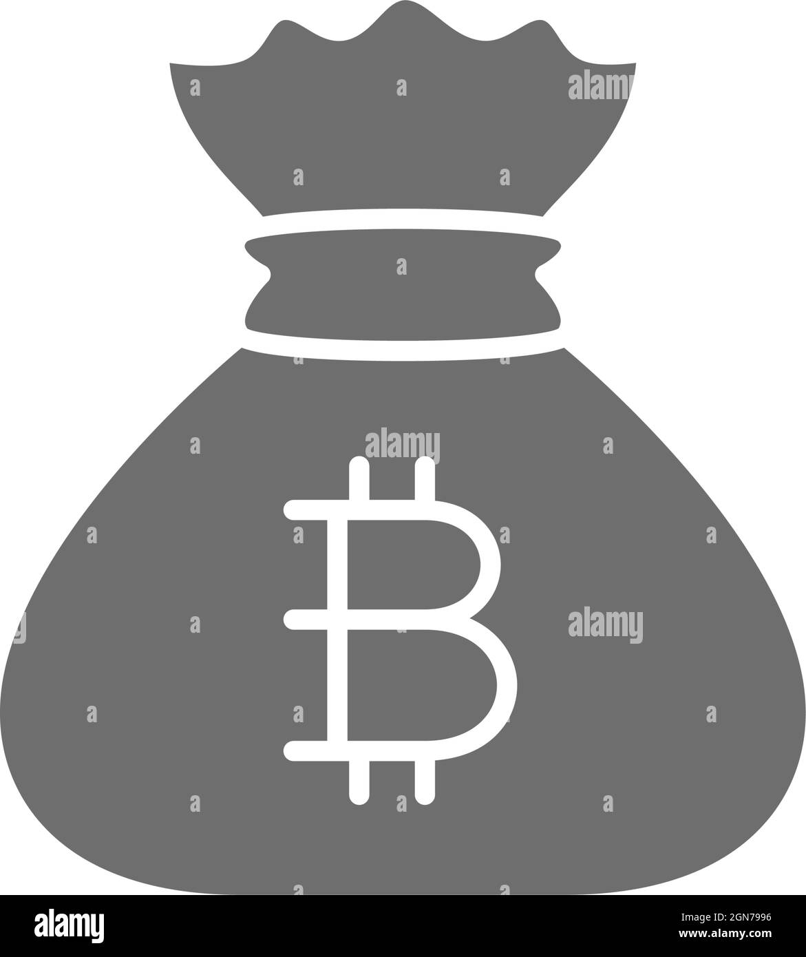 Borsa con cartello bitcoin, icona grigia criptovaluta. Illustrazione Vettoriale