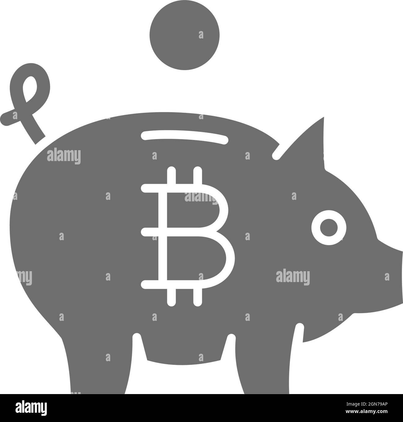 Piggy banca con bitcoin, criptovaluta, cripto moneta icona grigia. Illustrazione Vettoriale
