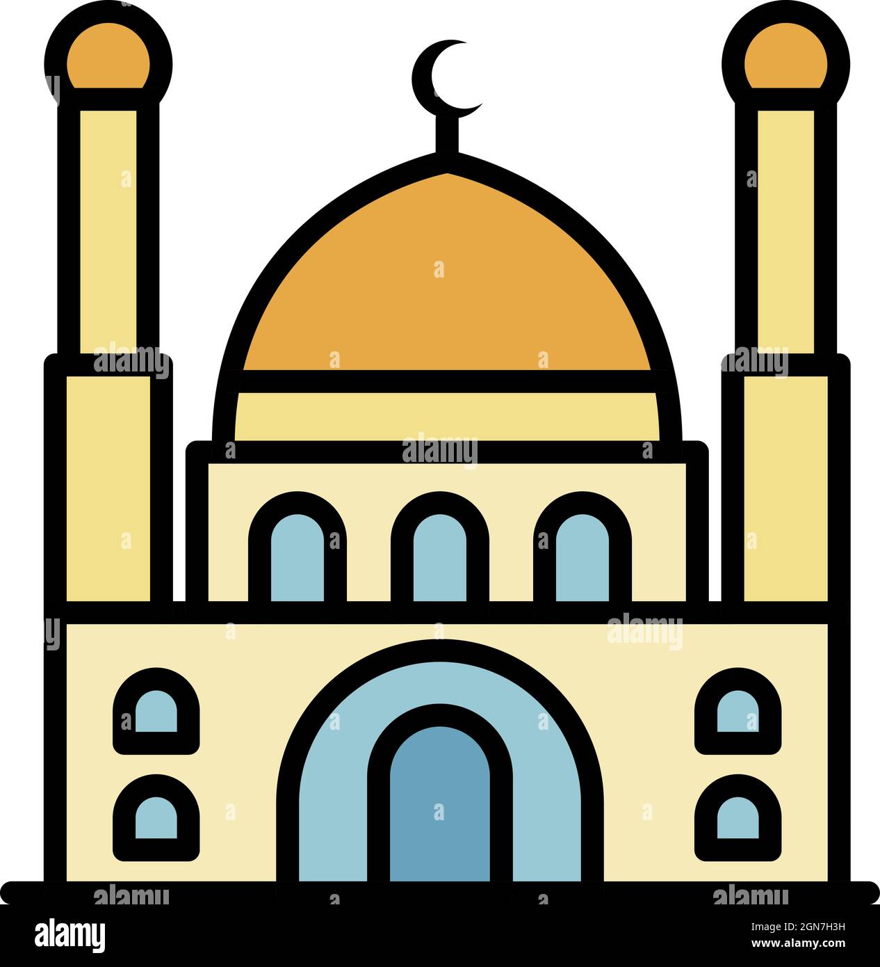 Icona della moschea turca. Profilo moschea turca vettore icona colore piatto isolato Illustrazione Vettoriale