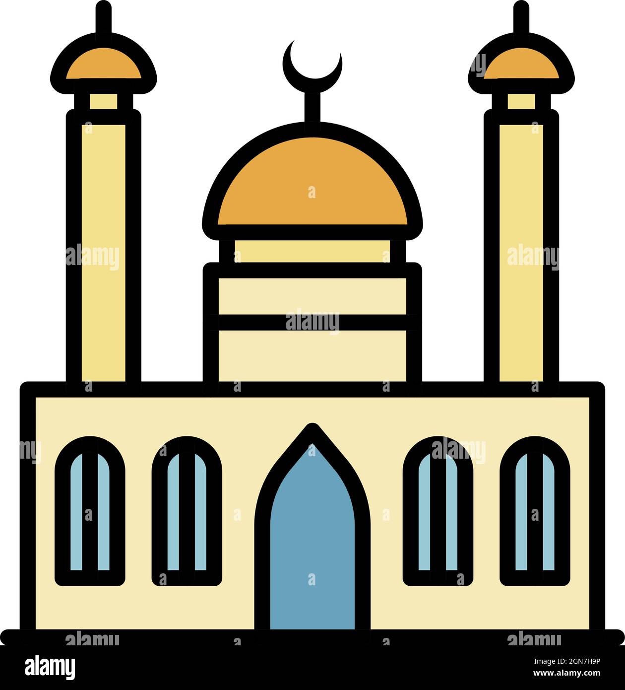 Moschea con due minareti icona. Sagoma moschea con due minareti vettore icona colore piatto isolato Illustrazione Vettoriale
