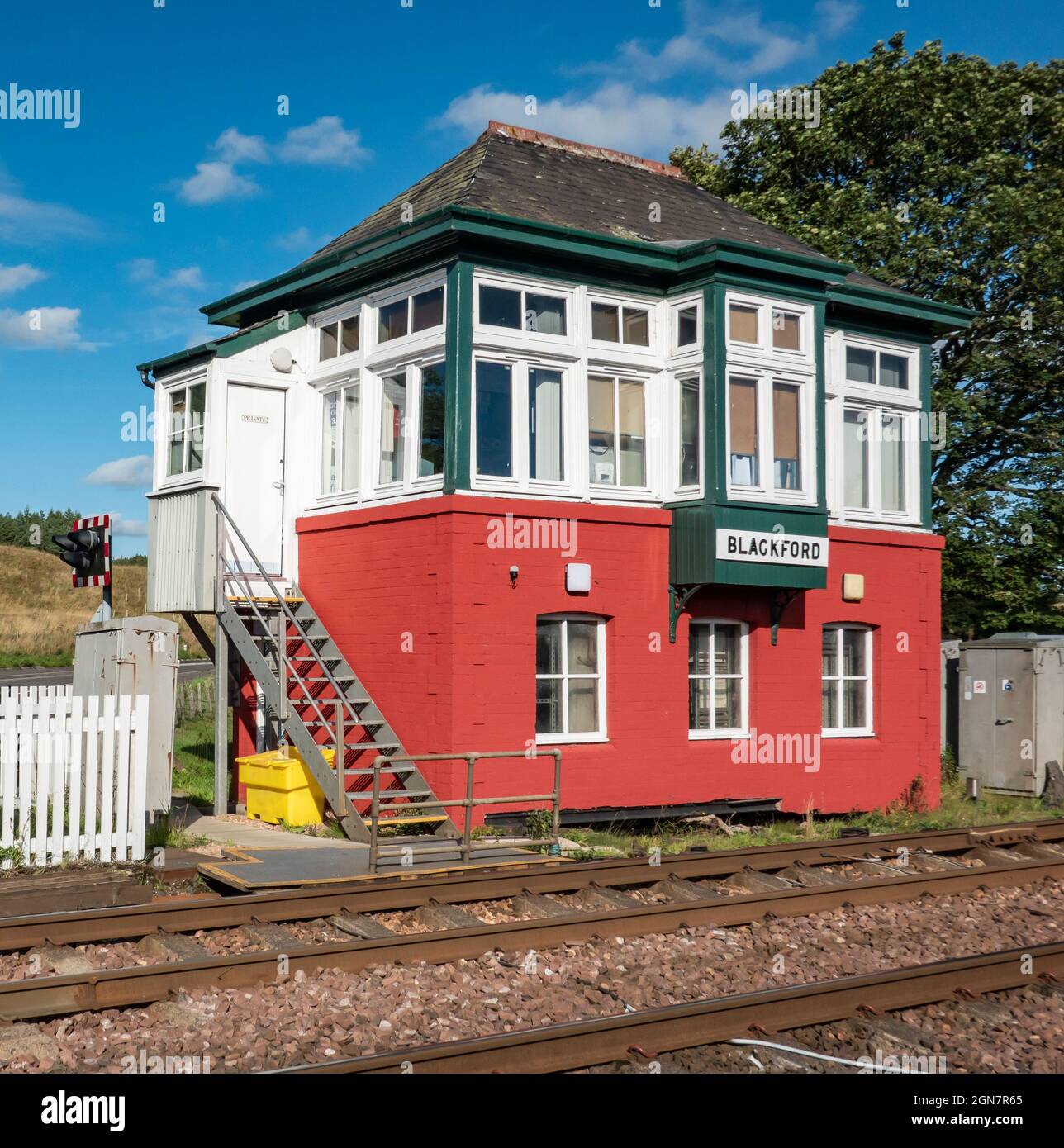 Signal box presso Blackford Perth & Kinross Scotland UK Foto Stock