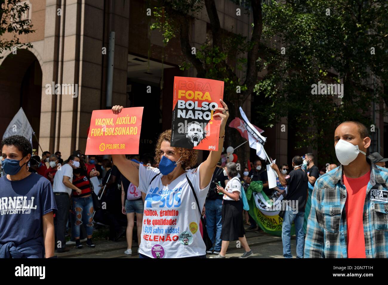7 settembre 2021: I marciatori “Bolsonaro out” si sono riuniti a Rio de Janeiro per protestare contro il presidente brasiliano Jair Bolsonaro Foto Stock
