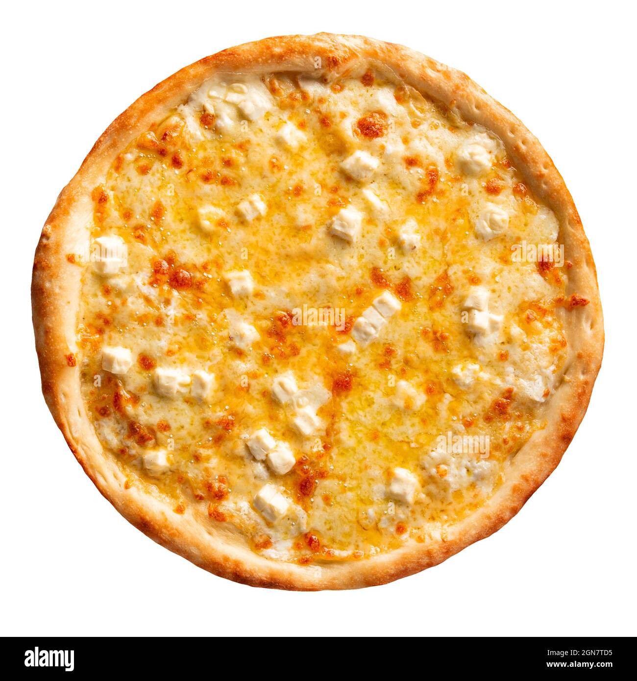 Pizza al formaggio fresco e isolata Foto Stock