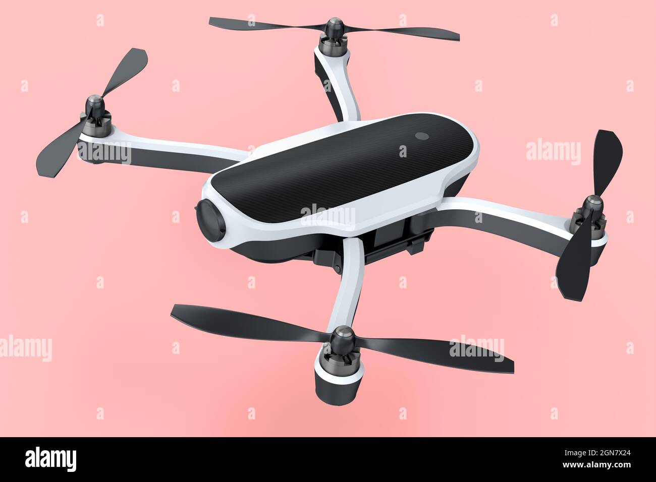 Foto volanti e video drone bianco o quadricottero con Action camera isolato  su sfondo rosa. Rendering 3D del dispositivo per la consegna o fotogr aereo  Foto stock - Alamy