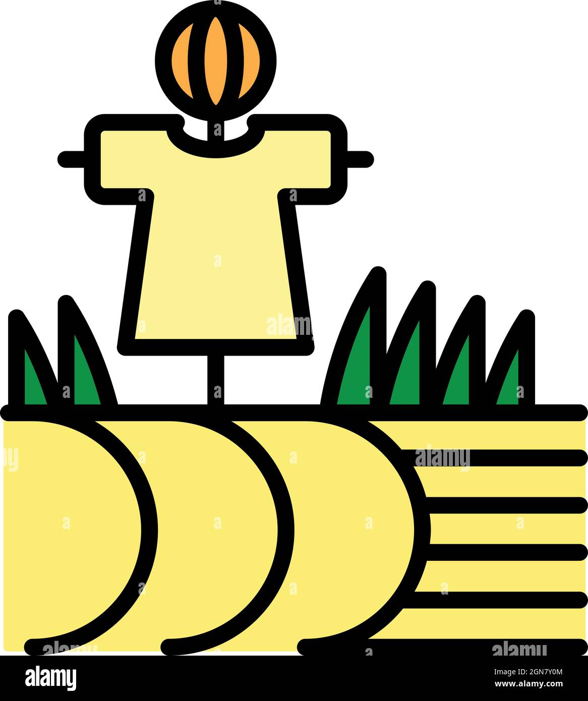 Icona di correzione dell'azienda agricola. Contorno farm scorecrow vettore icona colore piatto isolato Illustrazione Vettoriale
