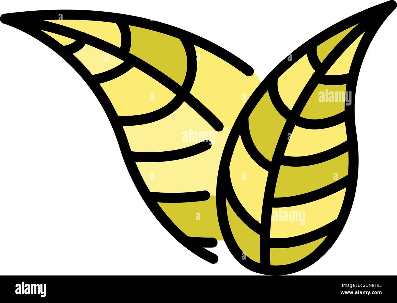 Icona a due lamelle appuntite. Contorno due leaves appuntiti due leaves vettoriali icona colore piatto isolato Illustrazione Vettoriale