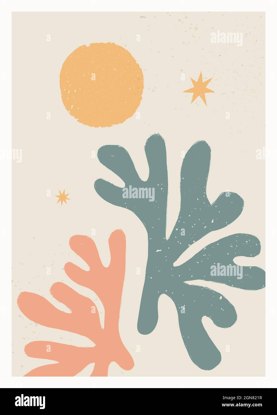 Poster vettoriale astratto. Vintage abstract stampe ispirate a Matisse per la decorazione a parete. Illustrazione vettoriale dipinta a mano Illustrazione Vettoriale