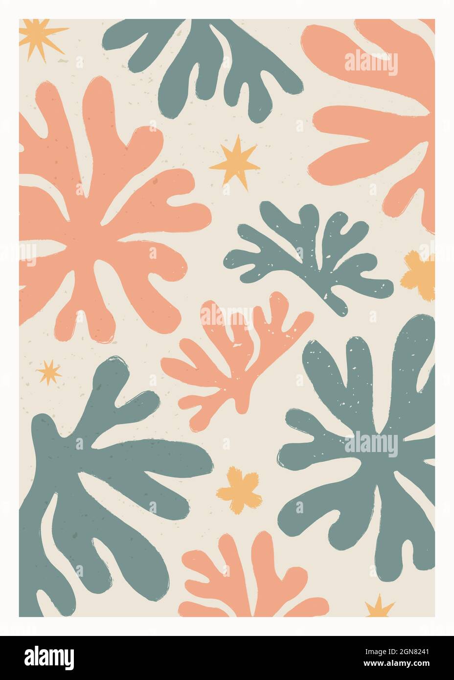 Poster vettoriale astratto. Vintage abstract stampe ispirate a Matisse per la decorazione a parete. Illustrazione vettoriale dipinta a mano Illustrazione Vettoriale