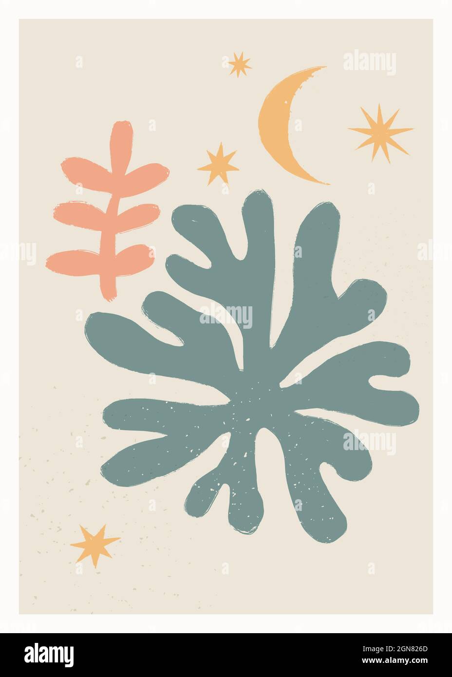 Poster vettoriale astratto. Vintage abstract stampe ispirate a Matisse per la decorazione a parete. Illustrazione vettoriale dipinta a mano Illustrazione Vettoriale