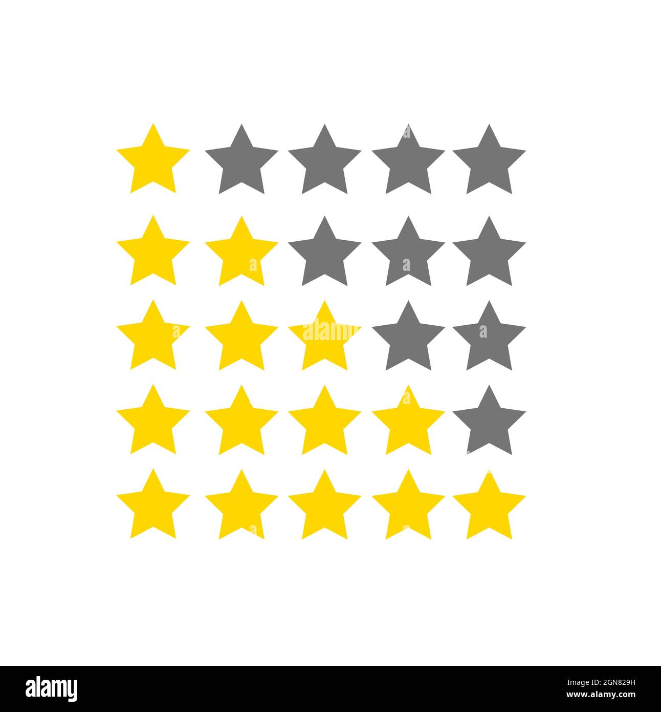 icona di classificazione a cinque stelle illustrazione vettoriale eps 9. stella di classifica da 1 a 5 stelle isolata su sfondo bianco Illustrazione Vettoriale