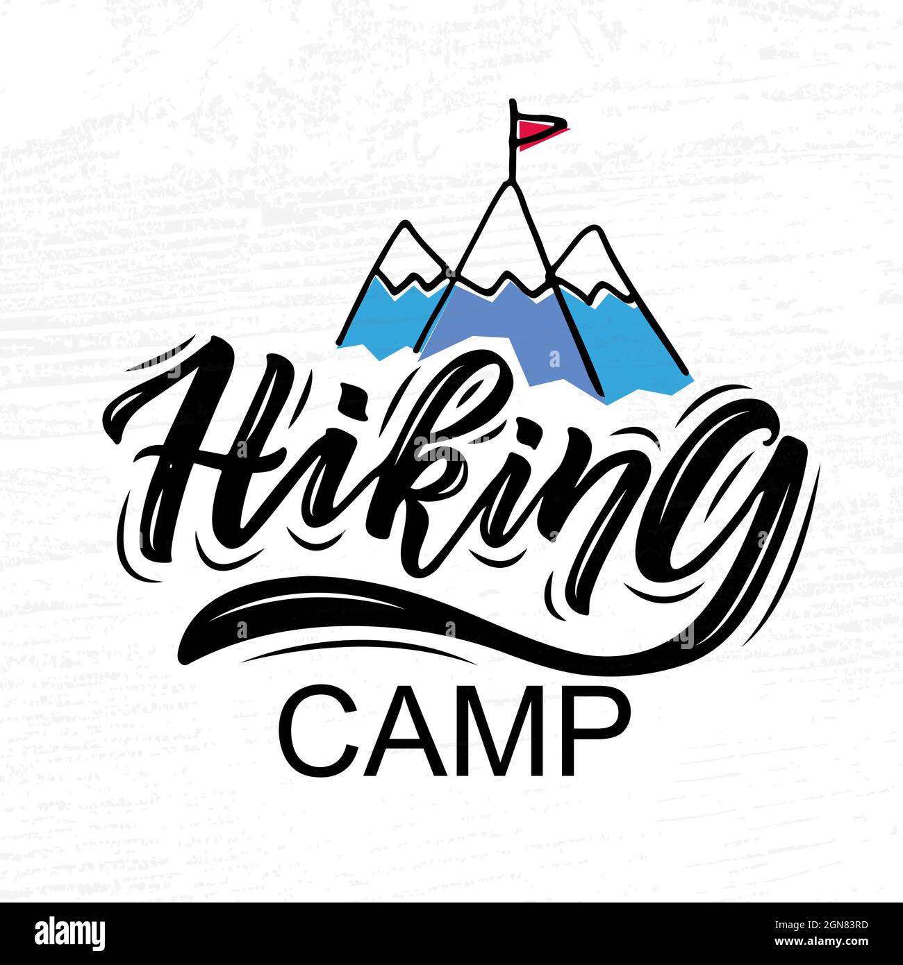 Tipografia scritta campo escursionistico disegnata a mano. Concetto per campo escursionistico, campeggio, campo di pesca notturno, campo estivo. Logo, badge, icona. Logo Campeggio Illustrazione Vettoriale