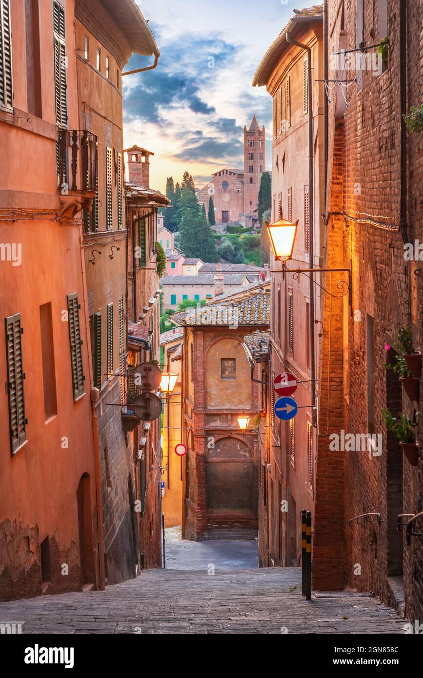 Siena, Toscana. Paesaggio urbano con la Chiesa di Santa Maria dei Servi nel centro storico di Siena, Toscana - Italia Foto Stock