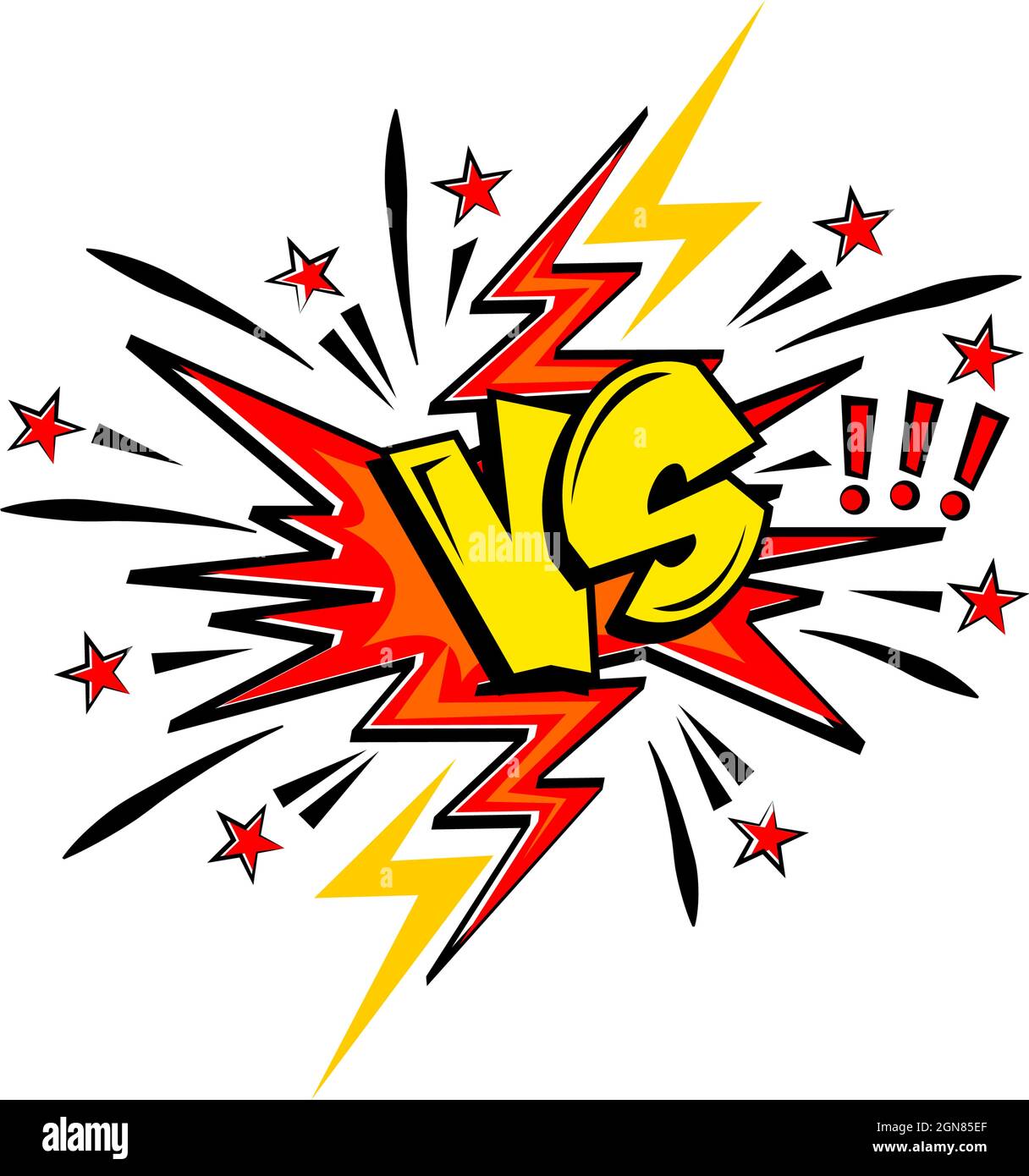 Comic VS o versus. Design di fumetti battaglia, supereroe lotta e sport gioco competizione. VS lettere con pop art boom bolla, bomba esplosione, lig Illustrazione Vettoriale