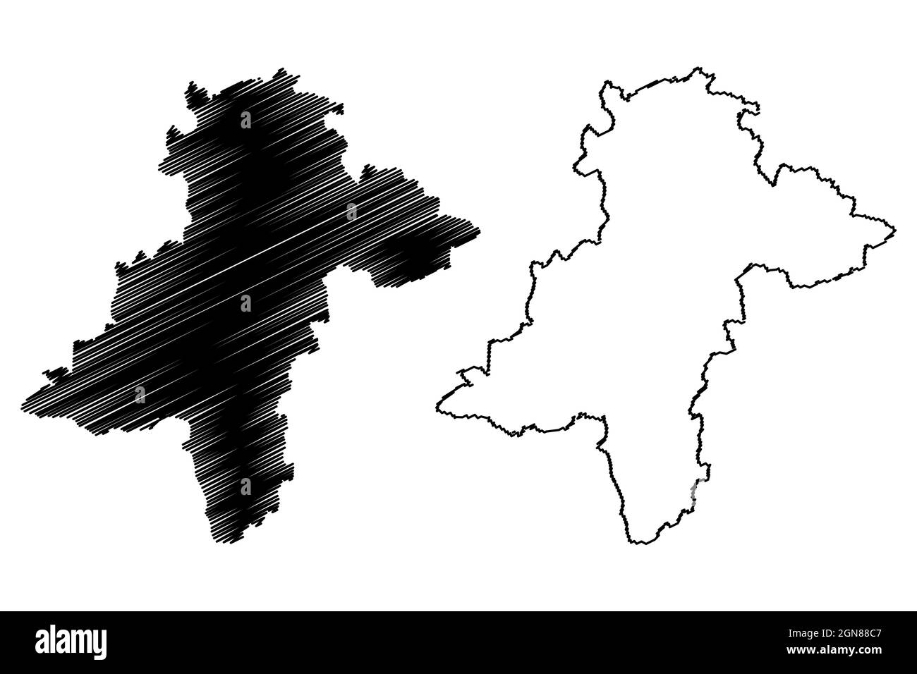 Distretto di Davanagere (Stato di Karnataka, Repubblica dell'India, divisione di Bangalore) illustrazione vettoriale della mappa, schizzo della mappa di Davanagere Illustrazione Vettoriale