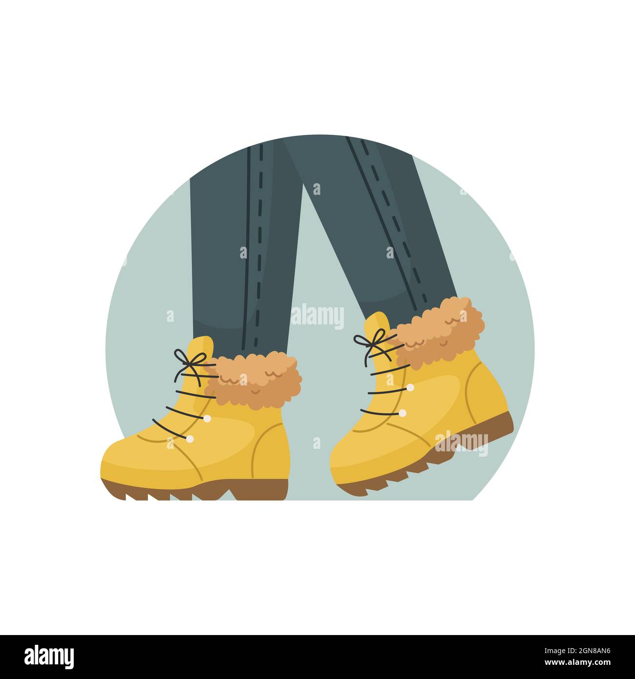 Illustrazione vettoriale delle scarpe calde invernali sui piedi. Abbigliamento invernale. Illustrazione Vettoriale