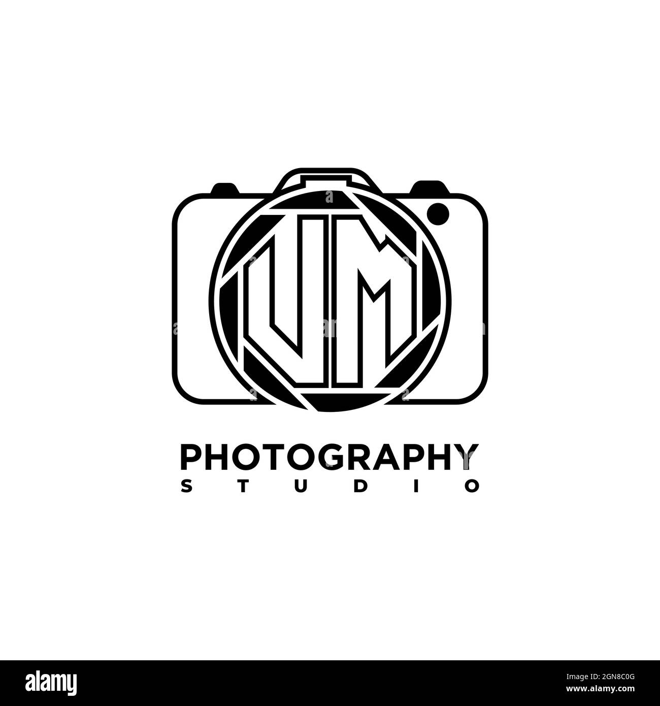 LETTERA del logo UM Fotografia geometrica vettore modello di stile della forma della fotocamera Illustrazione Vettoriale
