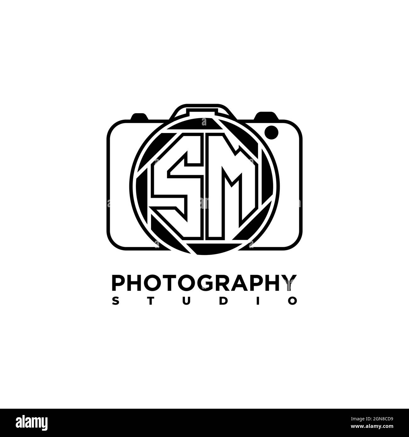 SM lettera con logo Fotografia geometrica modello vettoriale stile forma fotocamera Illustrazione Vettoriale