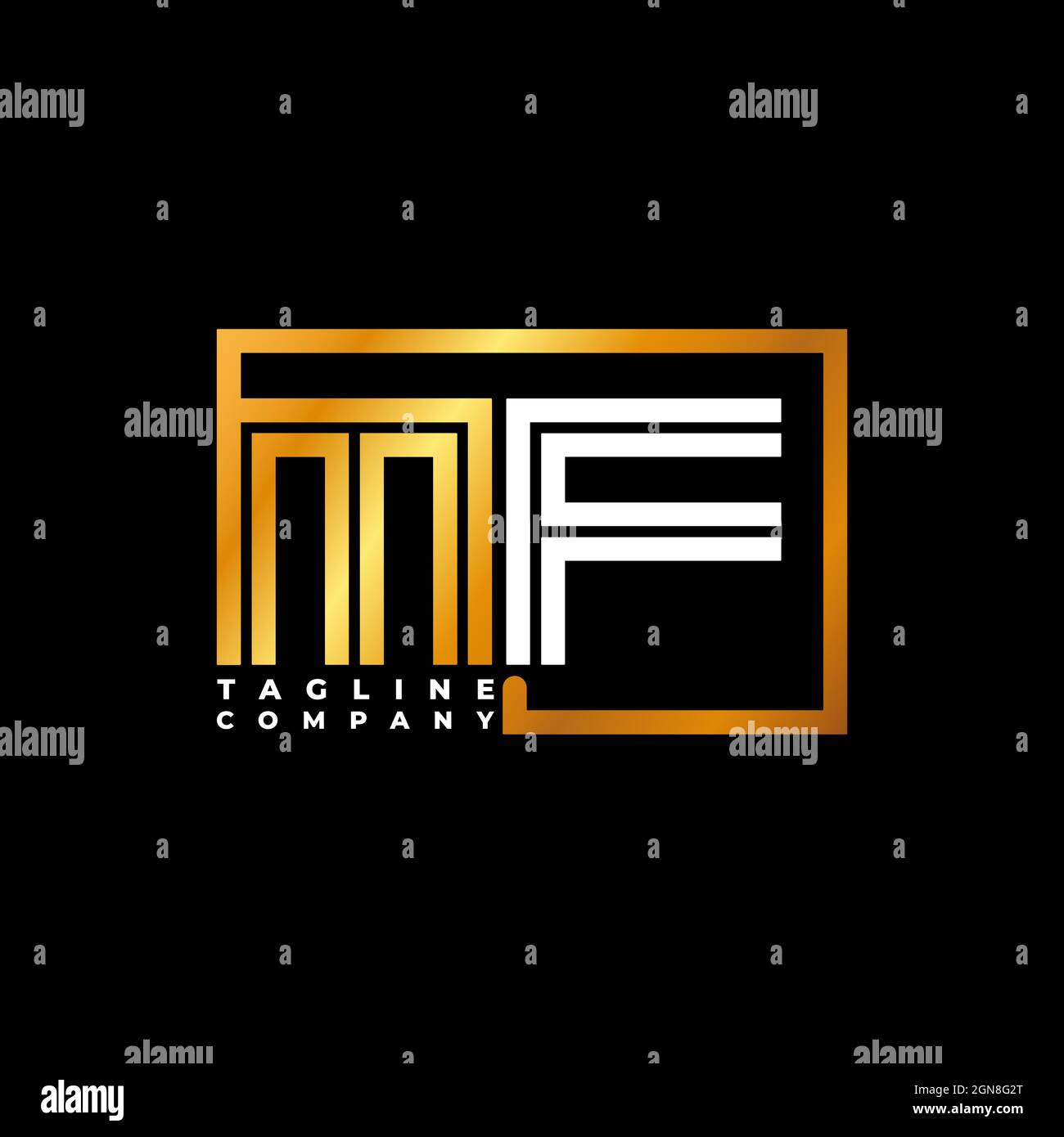 Modello vettoriale oro con linea monogramma lettera con logo MF. Azienda del monogramma di affari Illustrazione Vettoriale