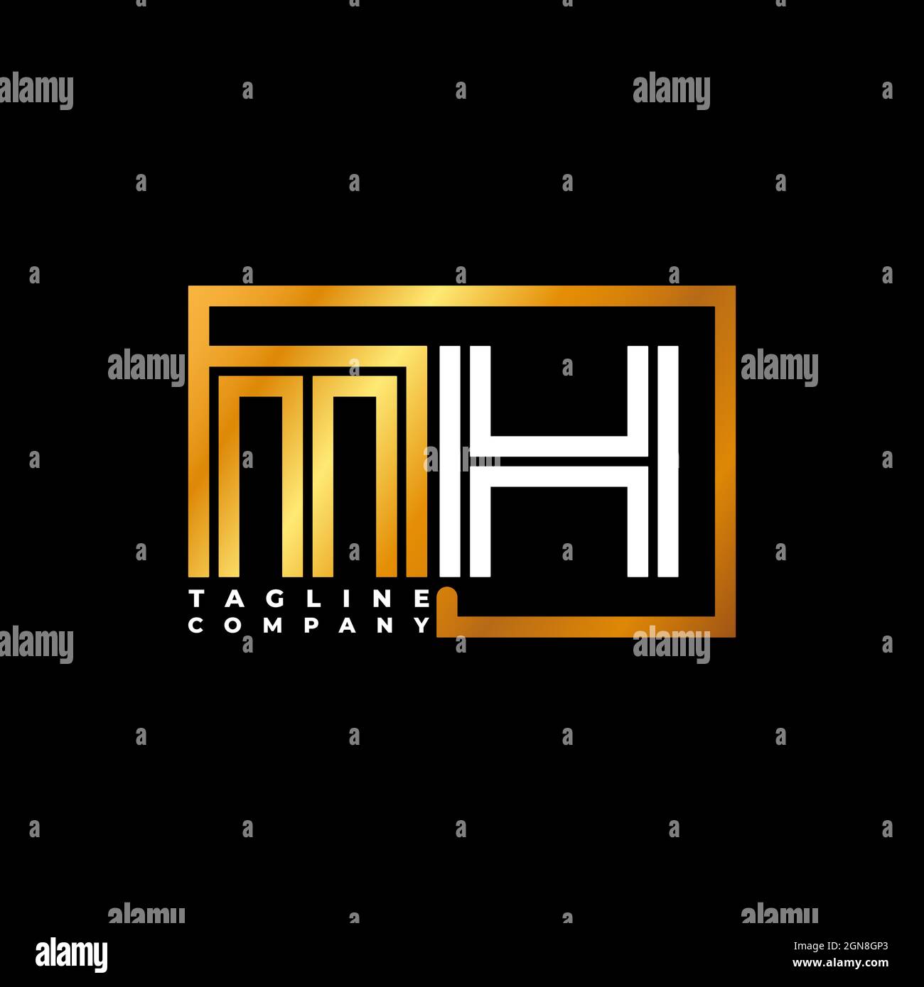 MH logo lettera monogramma forma linea Golden vettore modello. Azienda del monogramma di affari Illustrazione Vettoriale