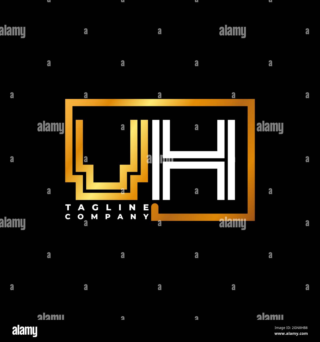 VH Logo lettera monogramma forma linea dorata vettore modello. Azienda del monogramma di affari Illustrazione Vettoriale