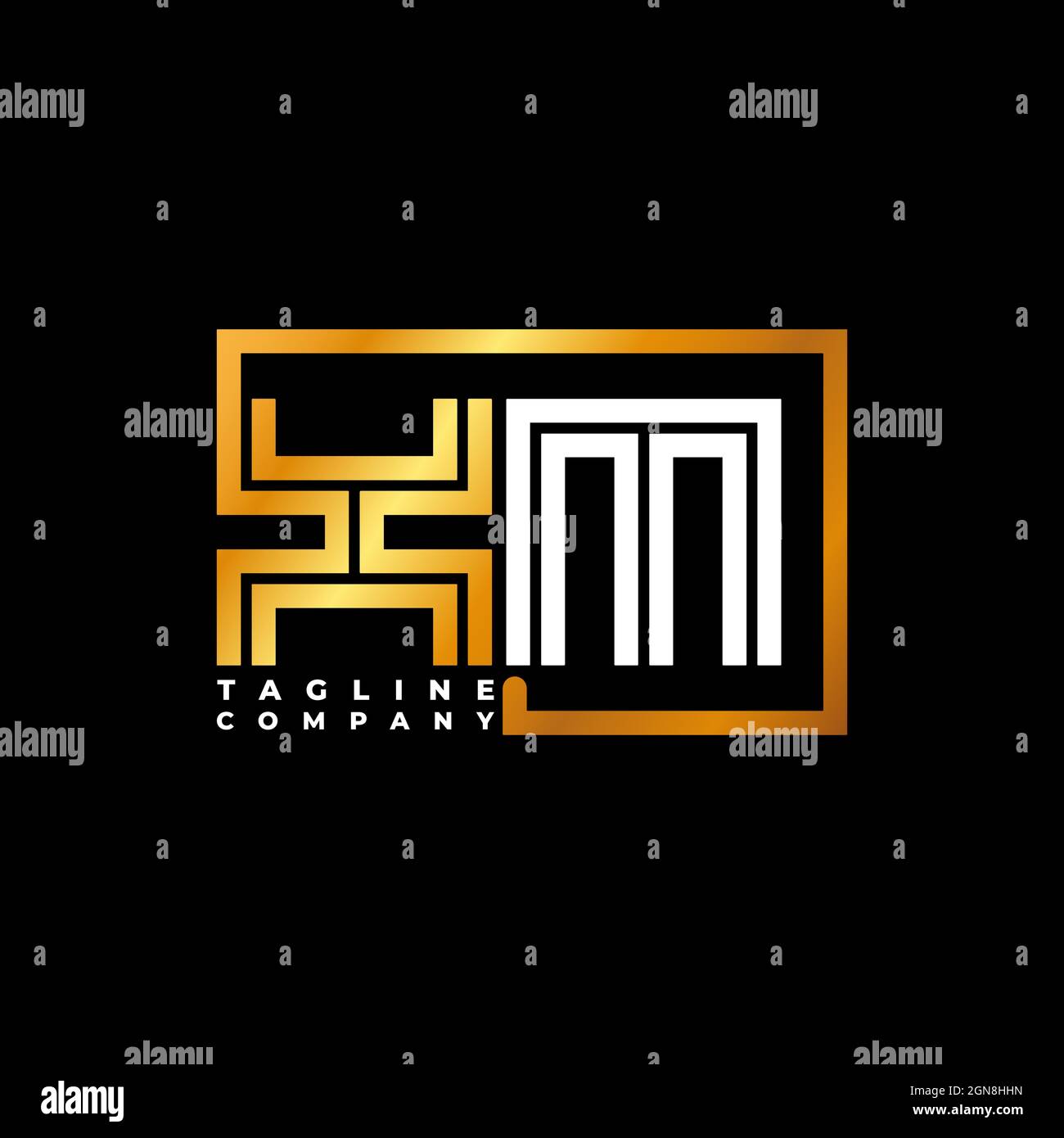 Modello vettoriale dorato con lettera del logo XM. Azienda del monogramma di affari Illustrazione Vettoriale