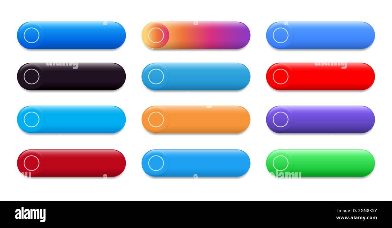 Set di pulsanti di colore del bianco volume per la progettazione Web, su sfondo bianco, immagine vettoriale realistica in primo piano Illustrazione Vettoriale