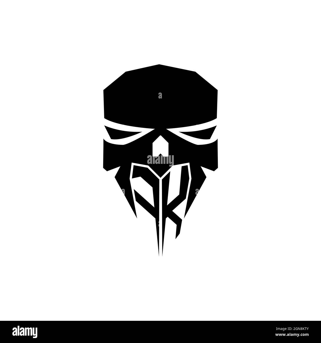 Logo di gioco iniziale FK eSport. Logo vettoriale con modello a forma di cranio con testa moderna Illustrazione Vettoriale