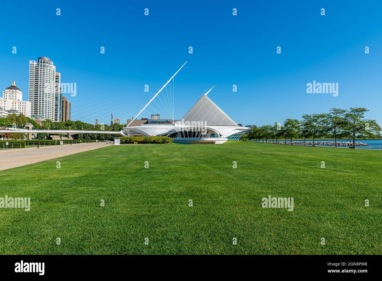 Il museo d'arte di Milwaukee e il lago Michigan Foto Stock
