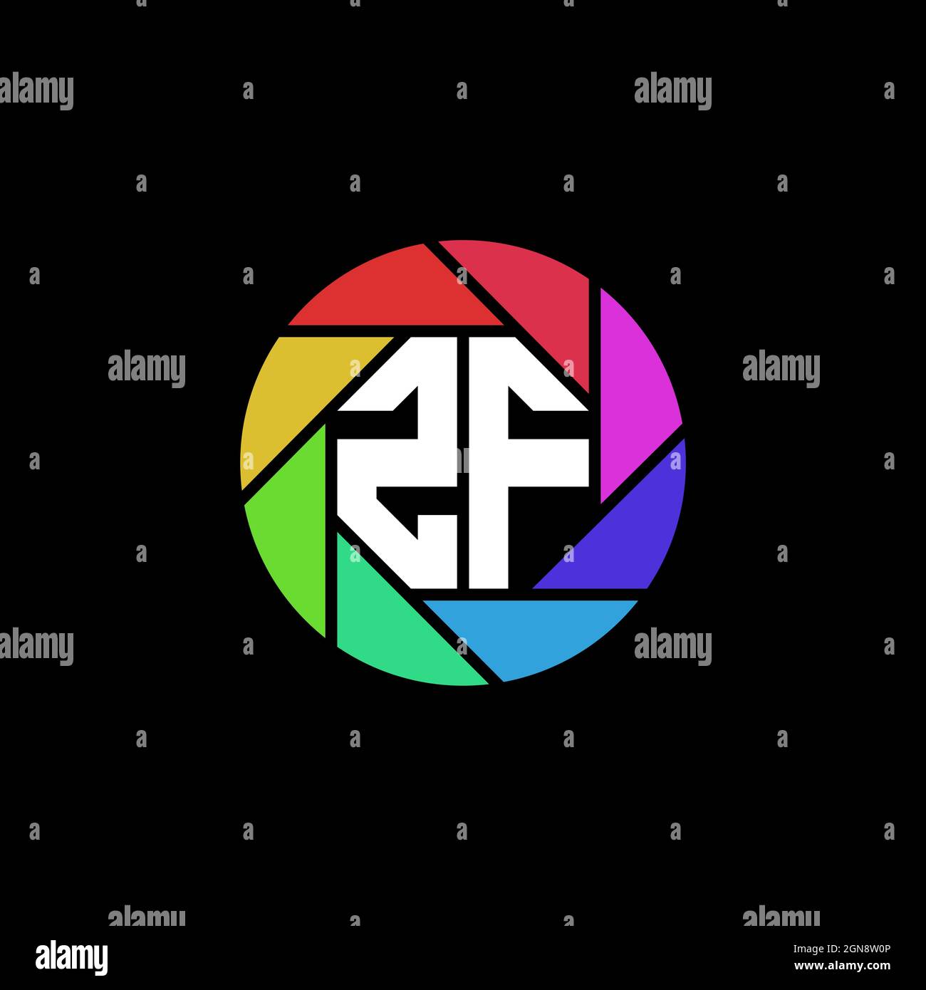 ZF Monogram Logo Letter lente poligonale geometrica arcobaleno forma circolare stile Illustrazione Vettoriale