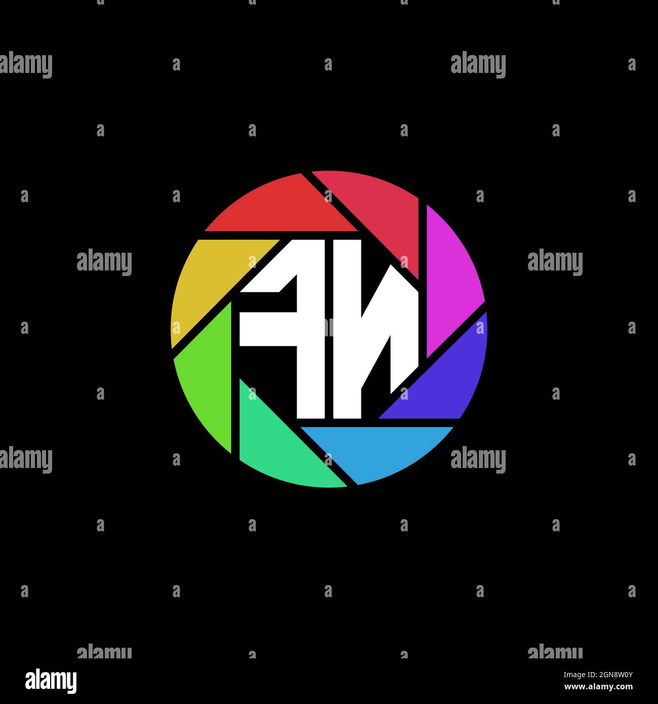 FN Monogram Logo Letter lente poligonale geometrica arcobaleno forma circolare stile Illustrazione Vettoriale