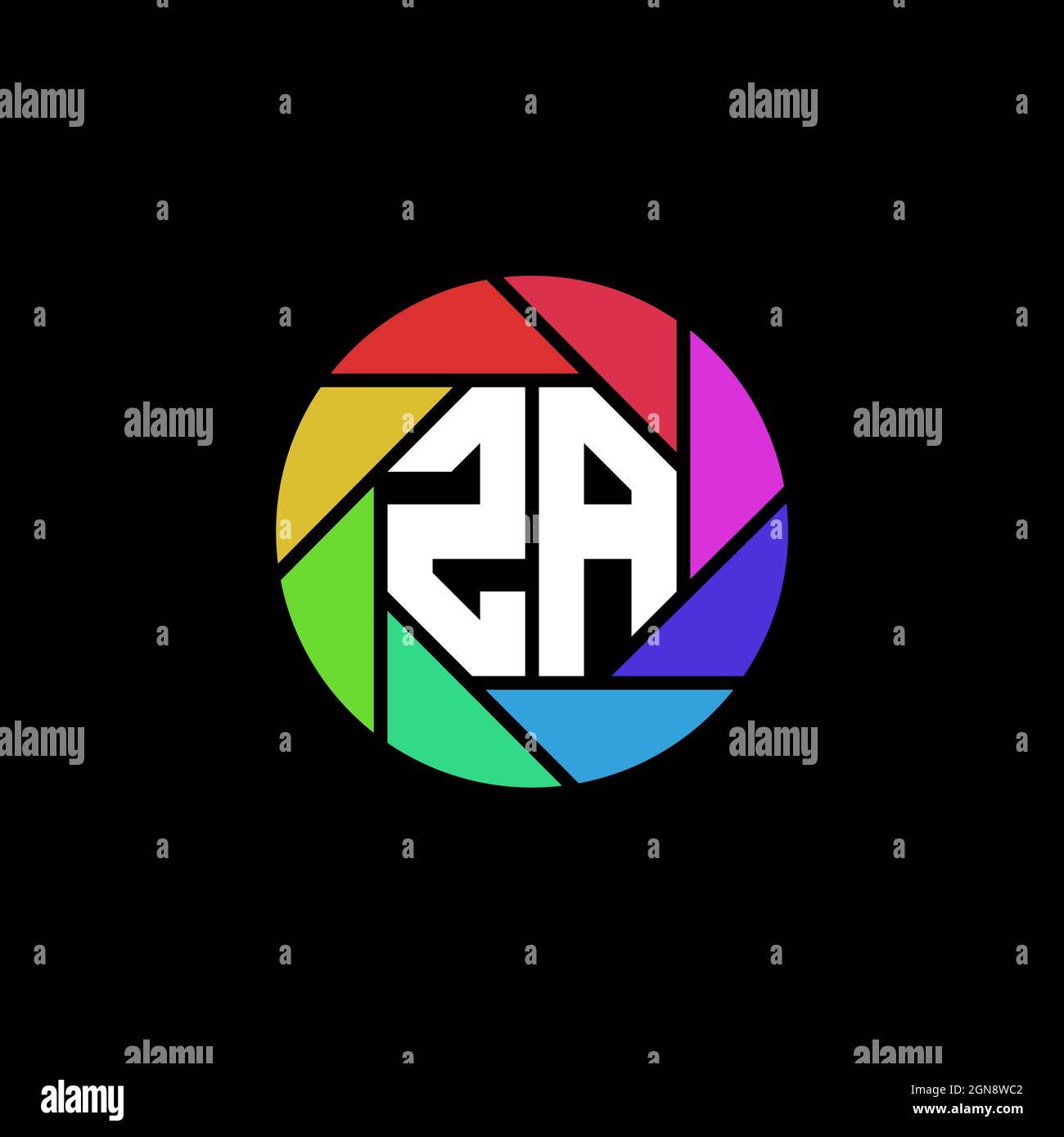 ZA Monogram Logo lettera poligonale geometrica lente rainbow forma circolare stile Illustrazione Vettoriale