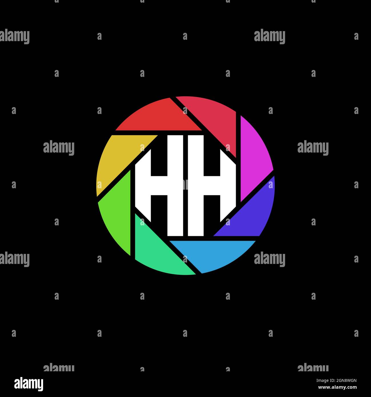 HH Monogram Logo Letter lente poligonale geometrica arcobaleno forma circolare stile Illustrazione Vettoriale