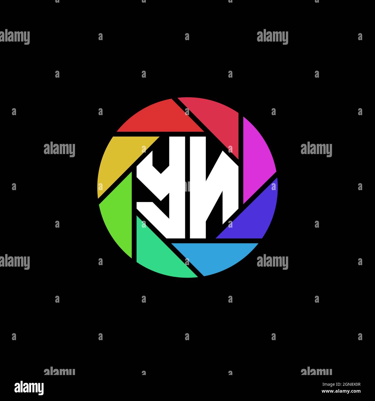 YN Monogram Logo Letter lente poligonale geometrica arcobaleno forma circolare stile Illustrazione Vettoriale