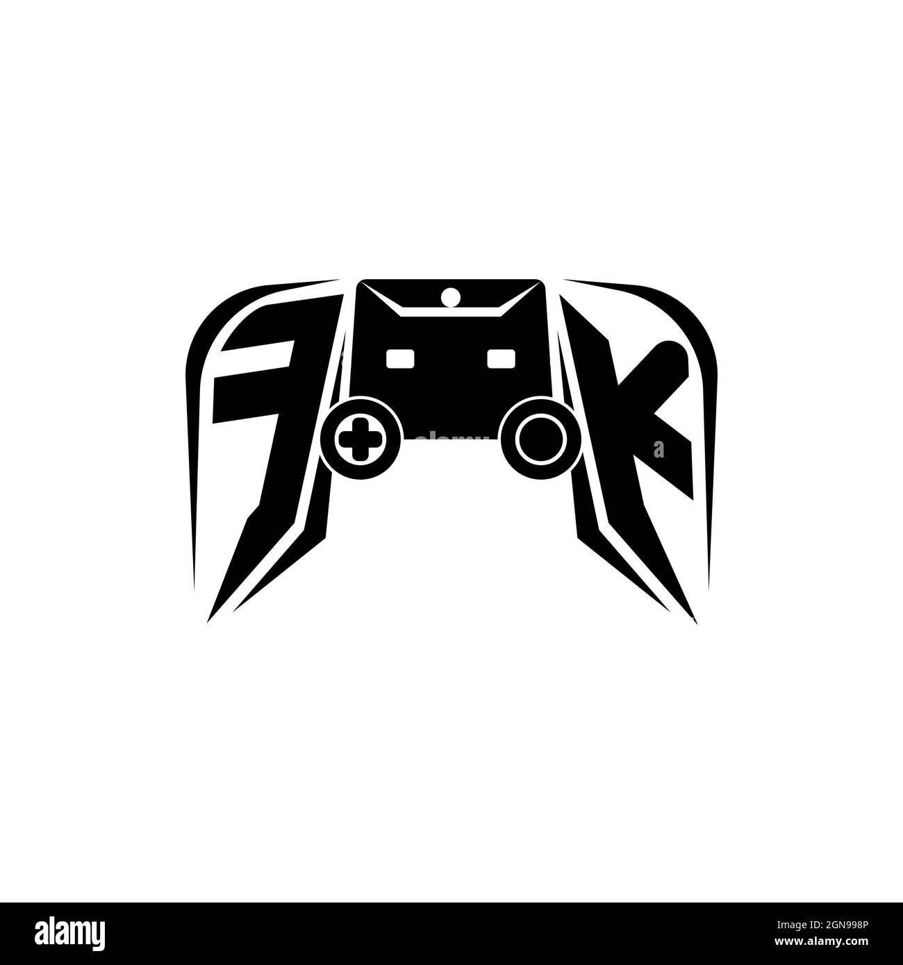 Logo di gioco iniziale FK eSport. Modello vettoriale stile forma console di gioco Illustrazione Vettoriale