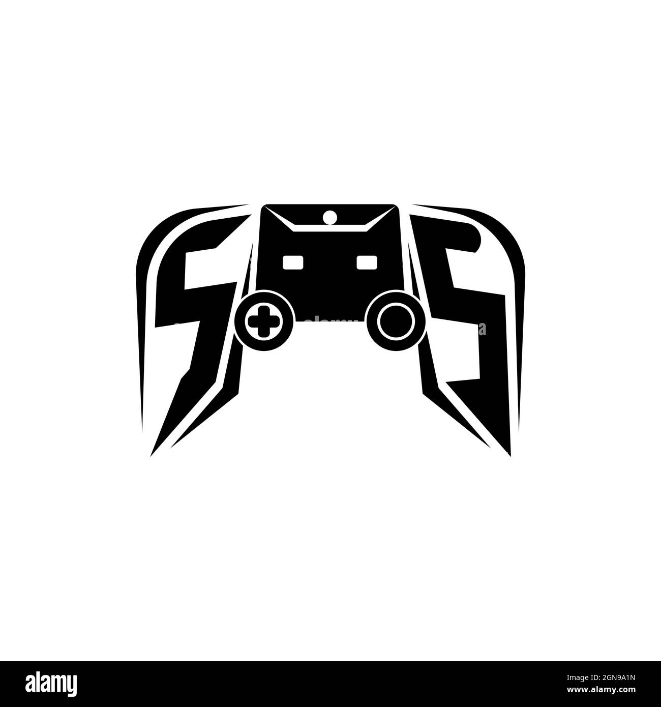 Logo di gioco iniziale di SS eSport. Modello vettoriale stile forma console di gioco Illustrazione Vettoriale