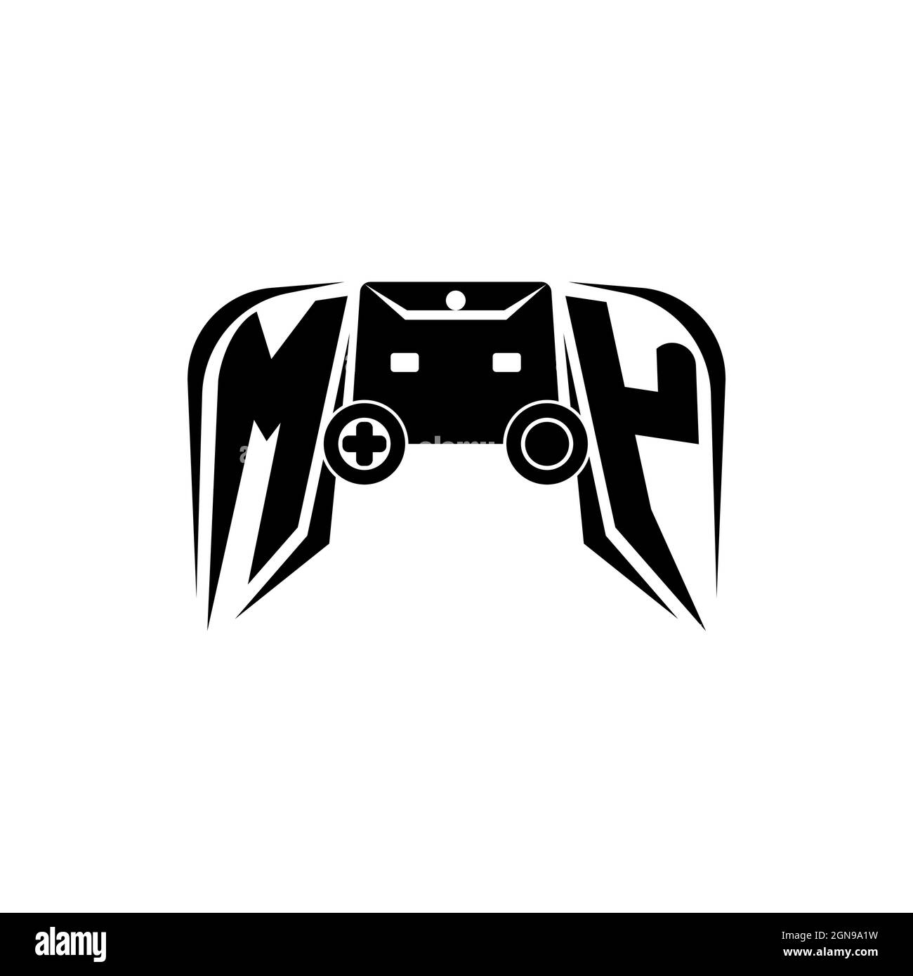 Il mio logo di gioco eSport iniziale. Modello vettoriale stile forma console di gioco Illustrazione Vettoriale