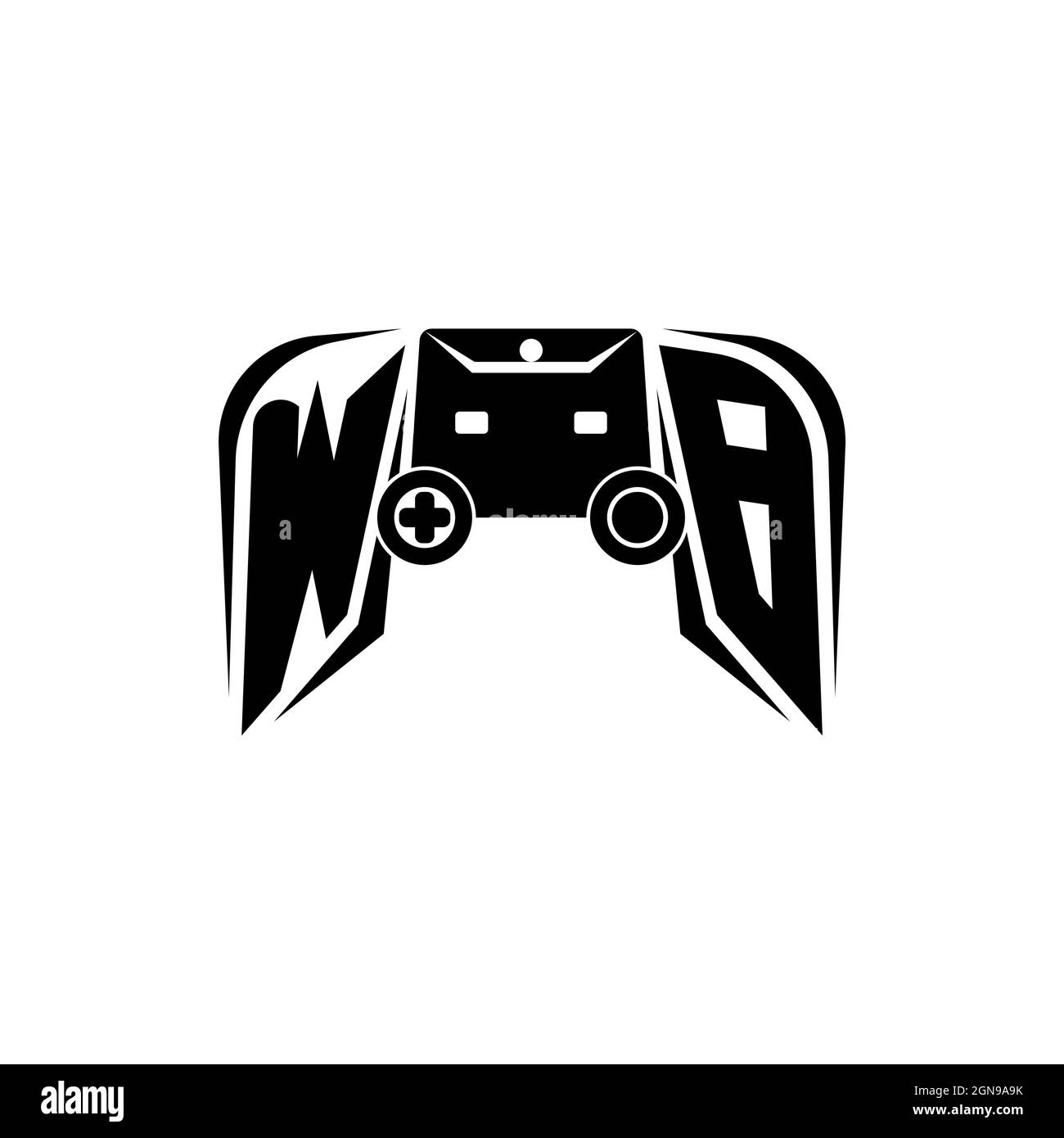 Logo WB Initial eSport gaming. Modello vettoriale stile forma console di gioco Illustrazione Vettoriale
