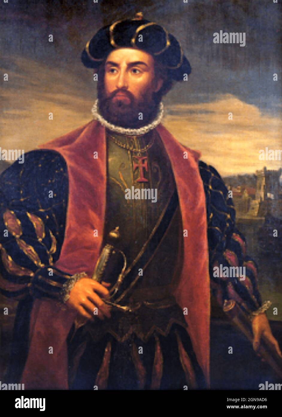 VASCO da GAMA (c 1460-1524) esploratore portoghese dipinto da Antóno da Fonseca nel 1838 Foto Stock