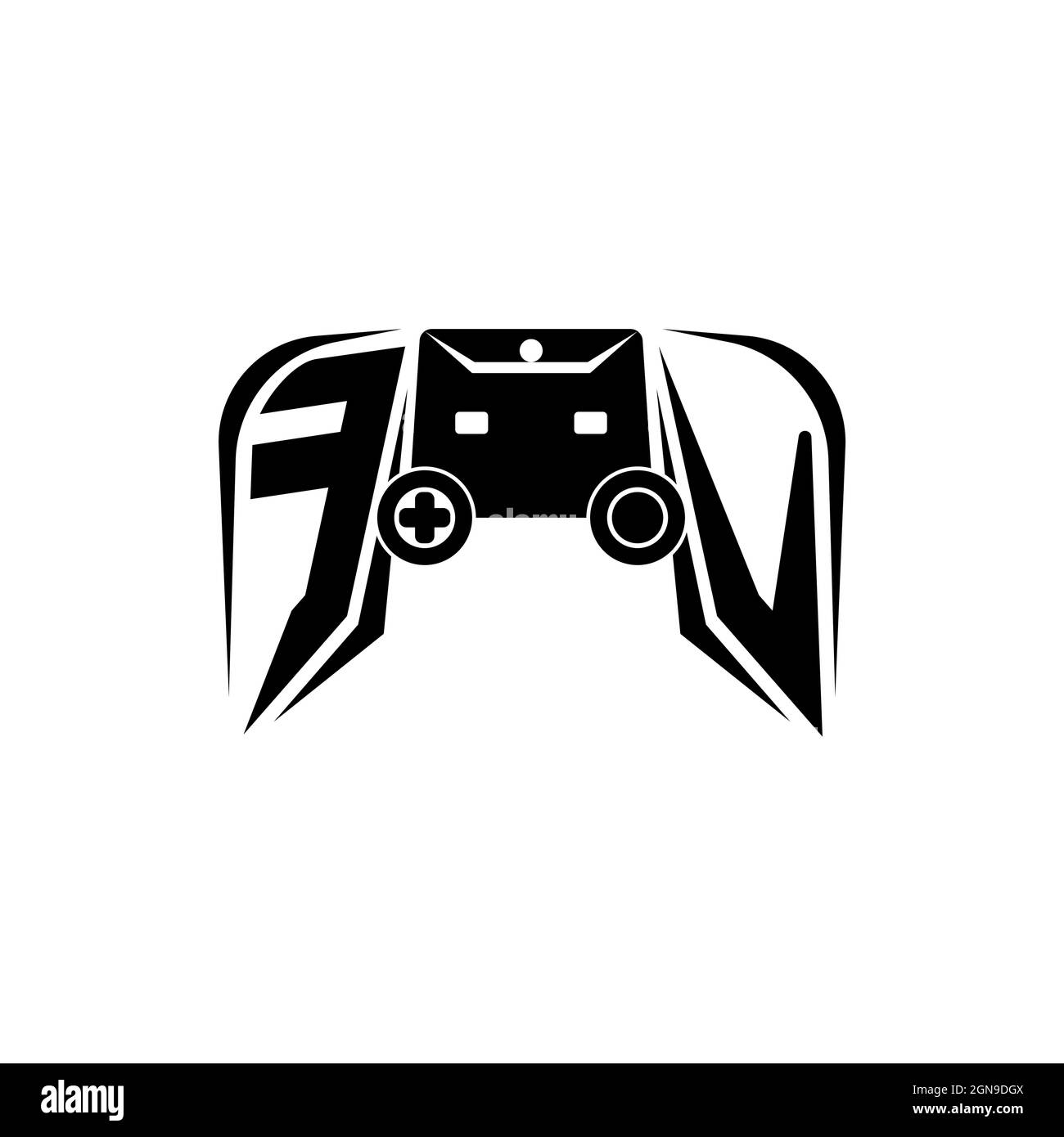 Logo di gioco iniziale FV eSport. Modello vettoriale stile forma console di gioco Illustrazione Vettoriale